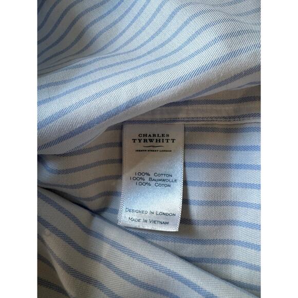 Charles Tyrwhitt | Non-Iron Blue + White Striped Classic Fit Shirt | 17/35 - Picture 5 of 6